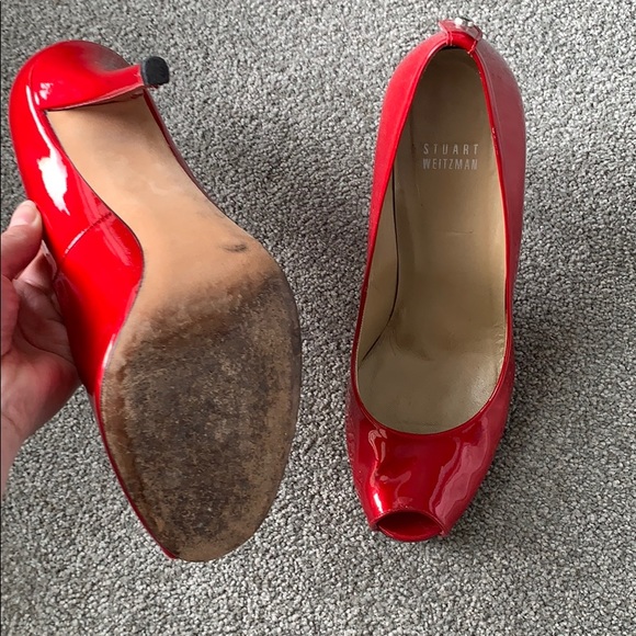Stuart Weitzman Red Peep Toe Pump - Picture 3 of 4